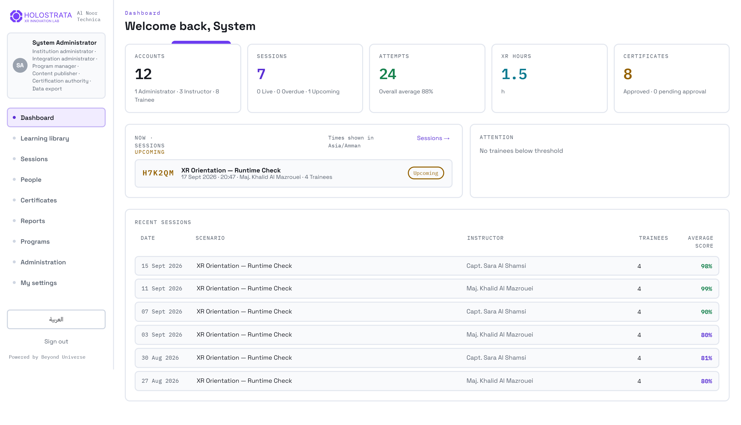 Instructor dashboard